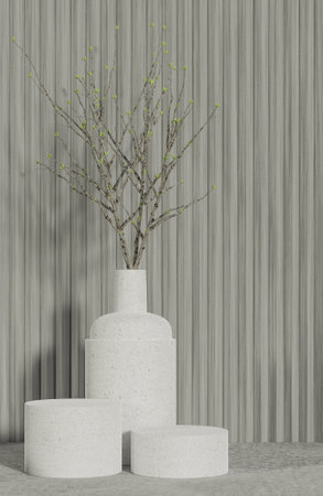 Mockup cement podium for product presentation podium with cement background and morning light.,3d model and illustration.の写真素材