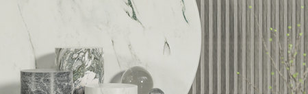 Mockup marble podium for product presentation podium with cement background and morning light.,3d model and illustration.の写真素材