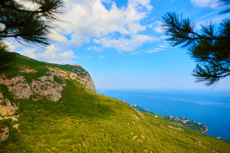 View of the sea from the cliffの写真素材