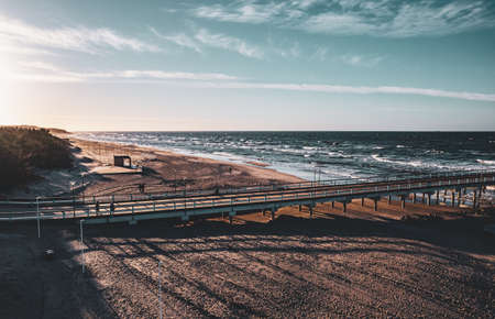 Aerial view of the pier at sunset. Beautiful seascape.の写真素材