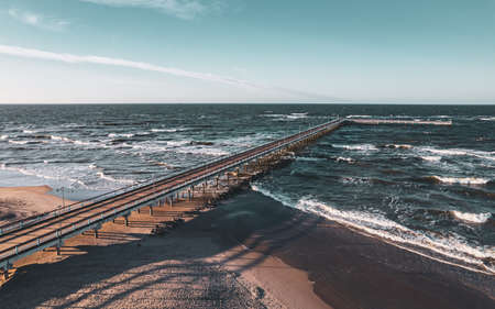 Aerial view of a pier on the Baltic Sea in Poland.の写真素材