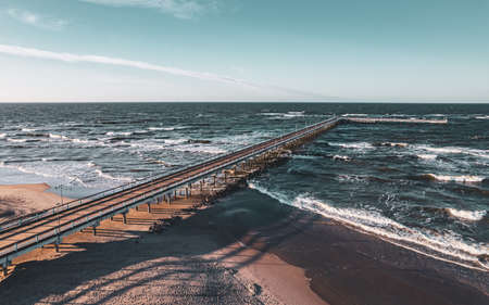 Aerial view of a pier on the Baltic Sea in Poland.の写真素材