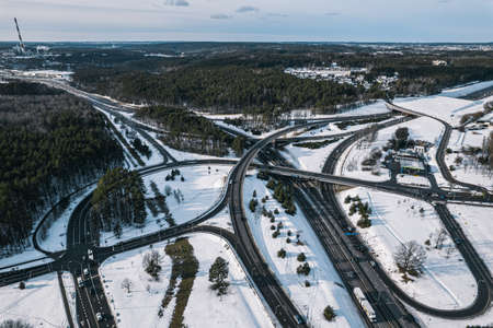 Aerial view of highway in winter. Expressway in winter.の写真素材