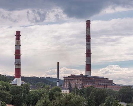 Thermo electricity factory and its chimneys in Lithuanian capital in Vilniusのeditorial素材