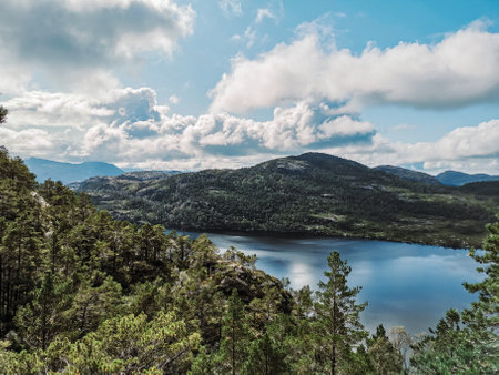 A beautiful panoramic view of Norwegian hills nears Stavangerの写真素材