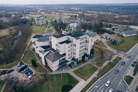 Aerial view of the building in the city. High quality photo