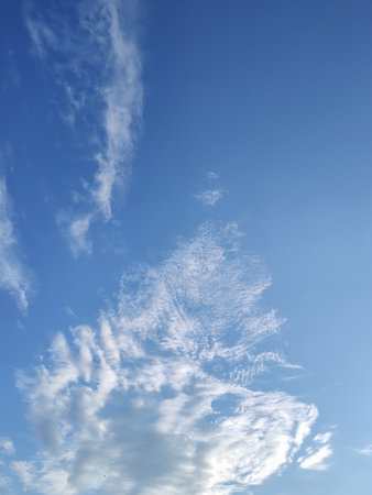 blue sky background with white clouds, closeup of photo, nature series