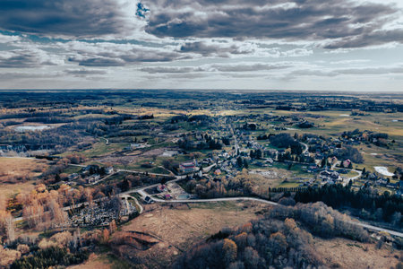 Aerial view of the small villageの写真素材