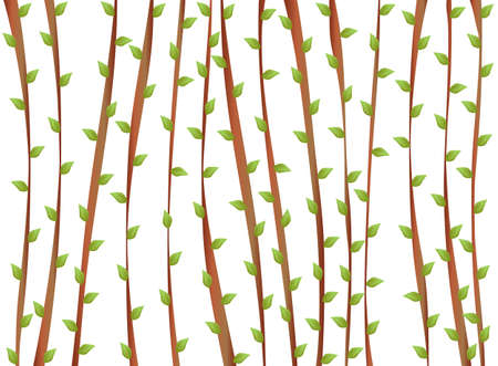 forest of many thin stems with small green leaves on white backgroundのイラスト素材