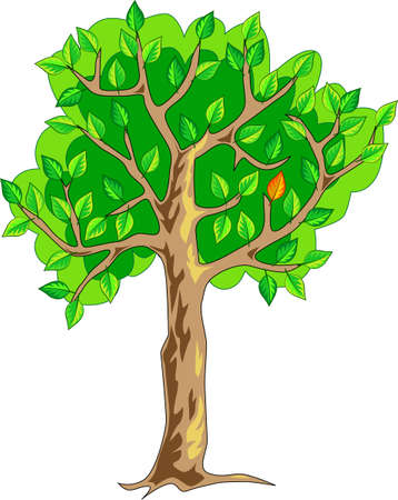 tree with many green leaves and only one red leaf のイラスト素材