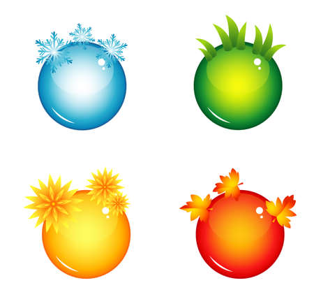 set of round buttons for web interface, four seasons with the details outside. のイラスト素材