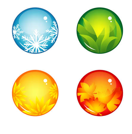 set of round buttons for web interface, four seasons with the details inside.のイラスト素材