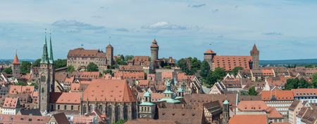 Panorama of the famous castle of Nuremberg and Sebaldus church on a sunny dayのeditorial素材
