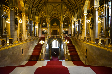 Golden walls, hallway and staircase in Budapest parliament, Hungaryのeditorial素材