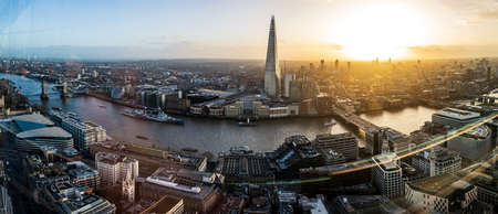 Panorama of the view from the Skygarden in London on the Shard and the river Thames during sunset