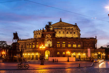 DRESDEN, GERMANY - June 15, 2019: The famous opera house Semperoper in Dresden after a concert after sunsetのeditorial素材