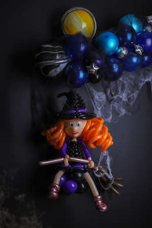 The figure of a witch from balloons. Decoration on Halloween from balloons.の写真素材