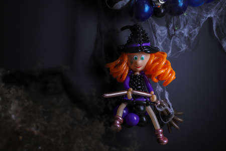 The figure of a witch from balloons. Decoration on Halloween from balloons.の写真素材