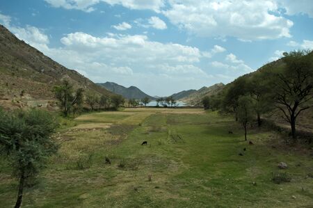 Plain between mountainsの写真素材