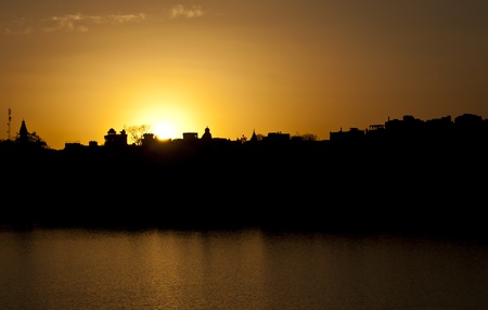 Sunset in Indian cityの写真素材