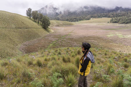 young man in semeru savanaのeditorial素材