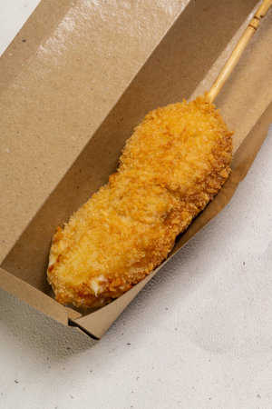 korean sausage and mozzarella hotdogの写真素材