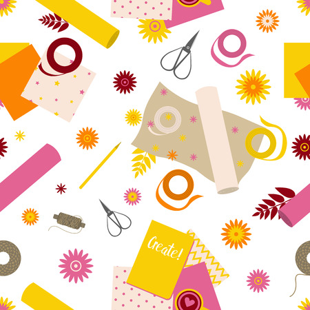 Seamless pattern with scrapbooking toolsのイラスト素材