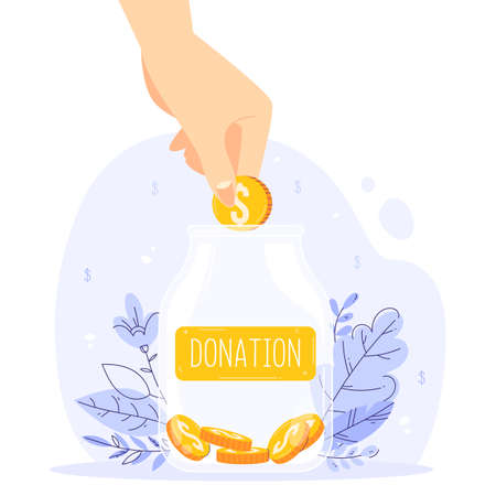 Gratuity concept. Jar of tips. Good feedback or donation for the great service.のイラスト素材