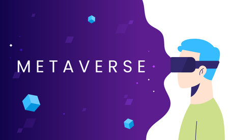 Metaverse digital cyber world technology, Man holding virtual reality glasses in cyberspace. Modern interface for research, futuristic images.のイラスト素材