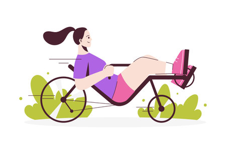 Girl rides recumbent bicycle. Active lifestyle concept.のイラスト素材