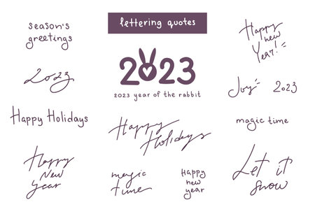 Lettering set of New Year hand drawn quotes and words. Collection of christmas and holiday phrases,...