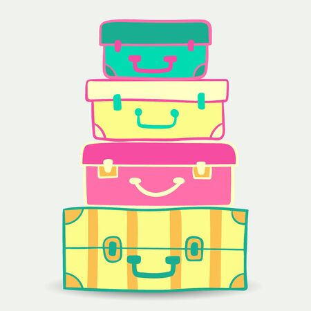 Mountain vintage suitcases. Travel Bags Colored. Collection of travel suitcases. Travel Suitcases. Vectorのイラスト素材