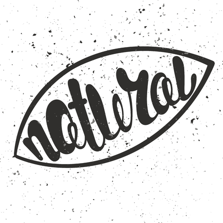 Logo 100% Natural with leaves. Organic food badge in vector (cosmetic, food). Lettering 100% Naturalのイラスト素材