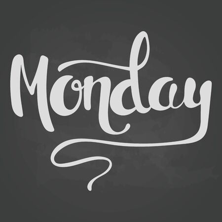 Monday lettering. Hand written Monday poster. Modern hand lettering. Lettering On Chalkboard Backgroundのイラスト素材
