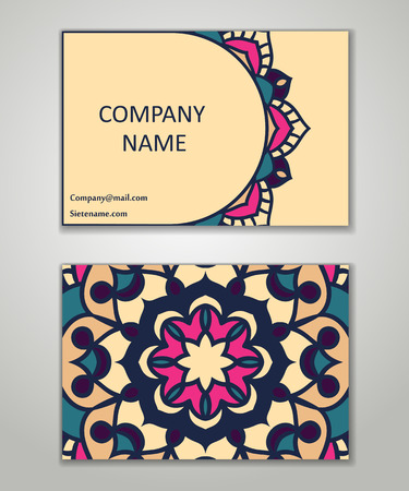 Vector vintage business card set. Beauty designs. Floral mandala pattern and ornaments. Front page and back page.Vector vintage business card set.のイラスト素材