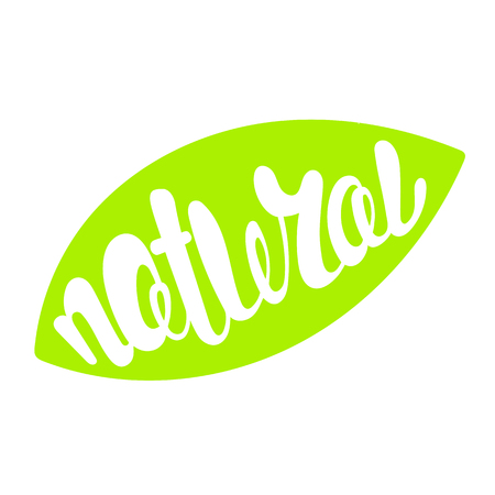 Logo Natural with leaves. Organic food badge in vector (cosmetic, food). Lettering Naturalのイラスト素材