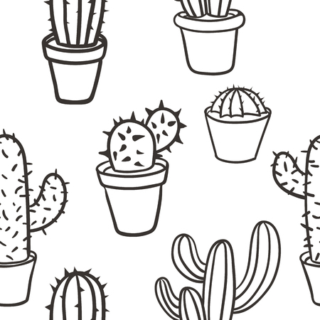 Seamless pattern with cactus. Pattern of cactus. Cacti in pots. Vector background. Cute cartoon cactus pattern.のイラスト素材
