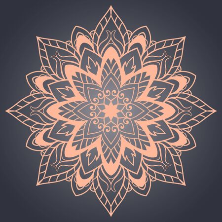 Flower Mandala. Ethnic pattern. Round Mandala of lines. Vector illustration. Linear ornament templateのイラスト素材