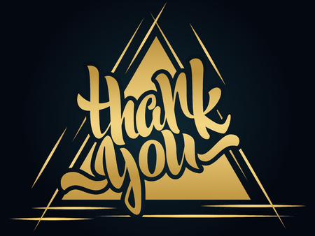 Thank you lettering. Hand written Thank you poster. Modern golden calligraphy on a triangleのイラスト素材