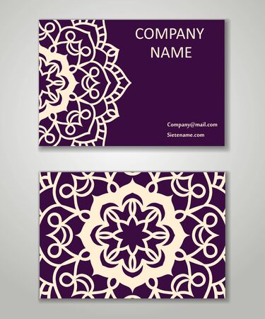 Vector vintage business card set. Beauty designs. Floral mandala pattern and ornaments. Front page and back page.Vector vintage business card set.のイラスト素材