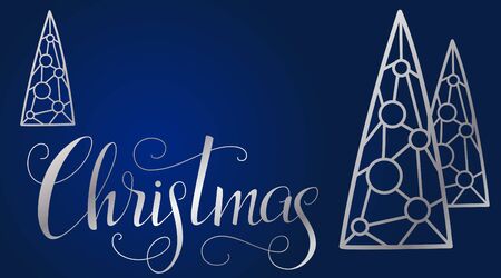 Christmas lettering. Hand written Christmas poster. Modern hand lettering with Christmas tree. vector illustrationのイラスト素材