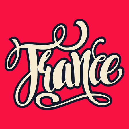Handwritten France. Calligraphic vector text. Hand Lettering. Modern Typography. Hand written France poster.のイラスト素材