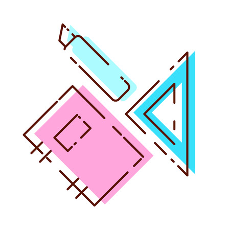 Set of bright stationery. Notebook, ruler, stationery knife, eraser. Vector illustrationのイラスト素材