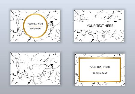 Set of white, black and gold business cards templates. Modern abstract design. Hand drawn ink pattern. Brush texture.のイラスト素材