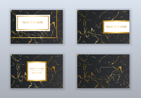 Set of white, black and gold business cards templates. Modern abstract design. Hand drawn ink pattern. Brush texture.のイラスト素材