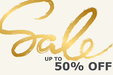 Sale banner template design in gold and white colors. Handwritten Sale. Vector illustrationのイラスト素材