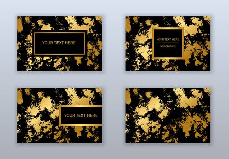 Set of white, black and gold business cards templates. Modern abstract design. Hand drawn ink pattern. Brush texture.のイラスト素材