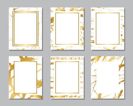 Set of white and gold flyers. Modern abstract design. Hand drawn ink pattern. Brush texture.のイラスト素材