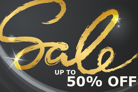 Sale banner template design in gold and gray colors. Handwritten Sale. Vector illustrationのイラスト素材