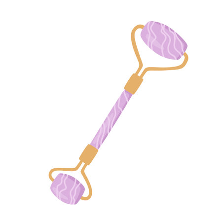 Facial massage roller tool isolated on white background. Quarts stone self massage scraper. Home beauty routine. Modern flat illustration of facial roller.のイラスト素材